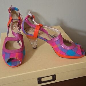 Poetic License Plaid Fabric Lucite Heels Size EU 40 or US 9.5/10